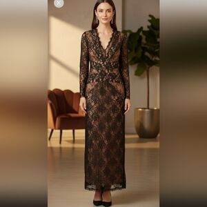 Victor Costa Neiman MARCUS Black Lace Midi Dress 4